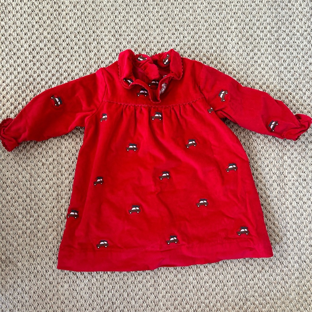 CPC Childrenswear | Girls Red Corduroy Christmas Dress, Car with Tree | 12-18 M